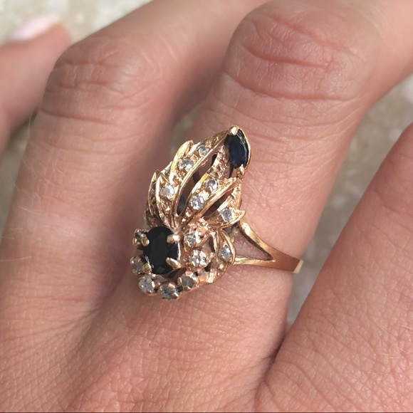 Designer Yellow Gold Sapphire Diamond Vintage Ring - Picture 8 of 12